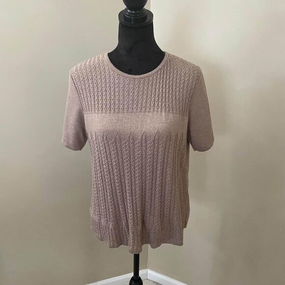 Alfred Dunner Cable Knit Sweater Medium Taupe Texture Round Neck - Picture 2 of 8